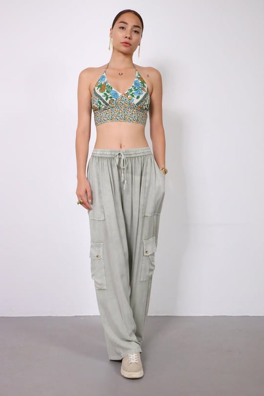 İthal %100 Pamuk Kargo Cepli Bohem Pantolon - Beli Lastikli | bohozon