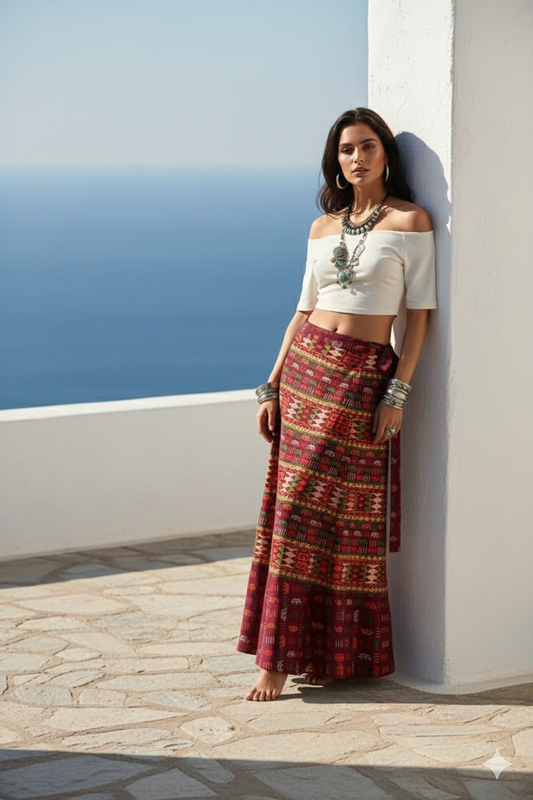 Bohem Etnik Pamuk Dolama Etek – İthal, Tek Beden