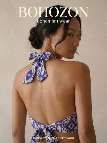 Gold Yaldızlı İpek İkili Set - Boyundan Bağlamalı Büstiyer & Mini Şort