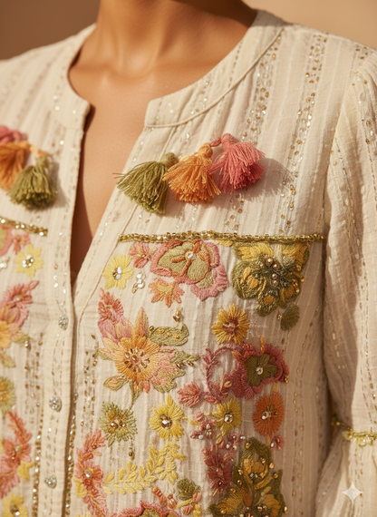 Nakışlı İthal Hint Pamuk Gömlek Elbise