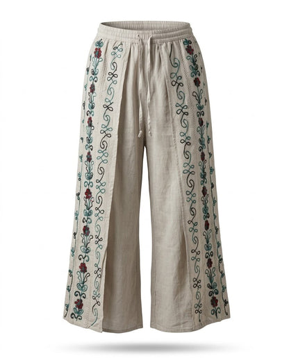İthal Nakışlı Rayon Yırtmaçlı Pantolon