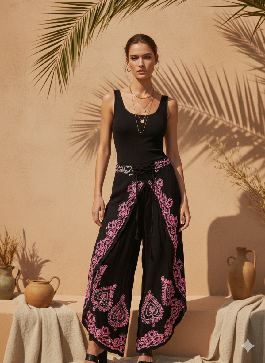 Etnik Desenli Kapaklı Pamuk Şalvar