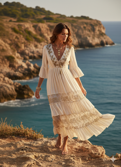 Hint İşi Nakışlı Bohem Pamuk Elbise