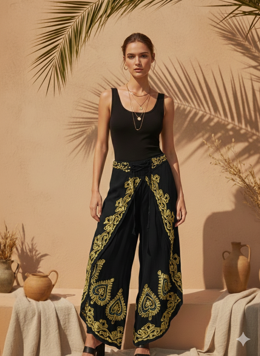 Etnik Desenli Kapaklı Pamuk Şalvar