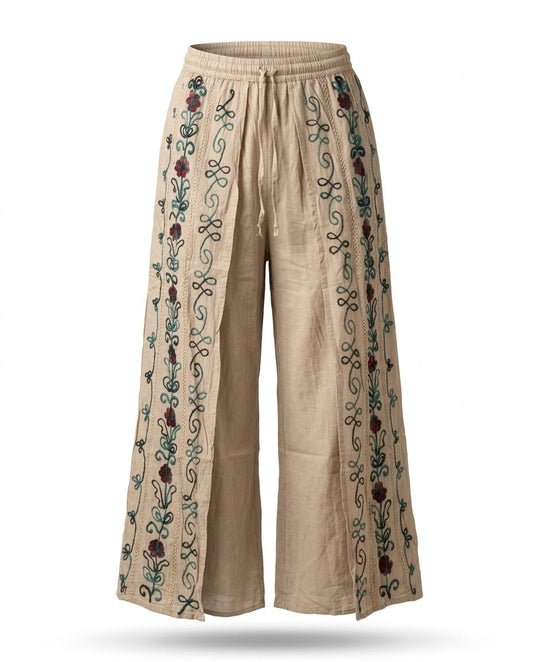 İthal Nakışlı Rayon Yırtmaçlı Pantolon
