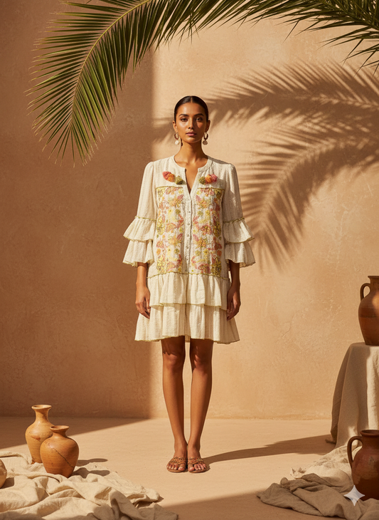 Nakışlı İthal Hint Pamuk Gömlek Elbise