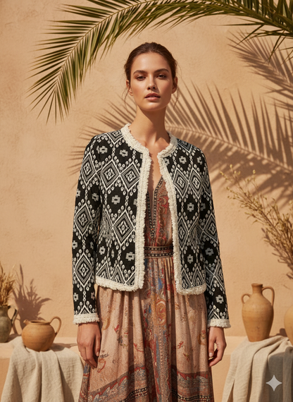 İthal Etnik Desenli Pamuk Ceket