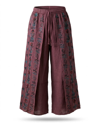 İthal Nakışlı Rayon Yırtmaçlı Pantolon