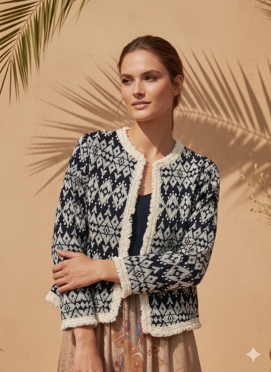 İthal Etnik Desenli Pamuk Ceket