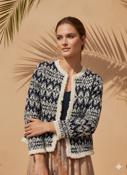 İthal Etnik Desenli Pamuk Ceket