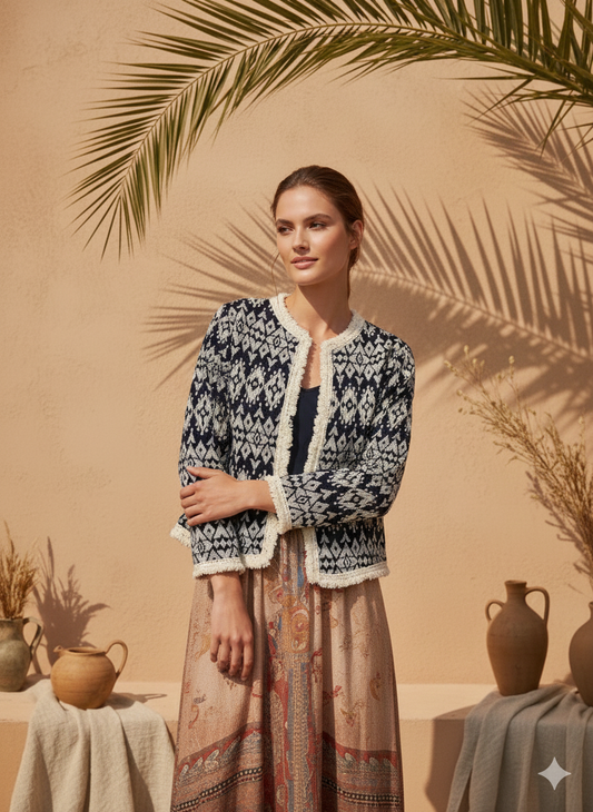 İthal Etnik Desenli Pamuk Ceket